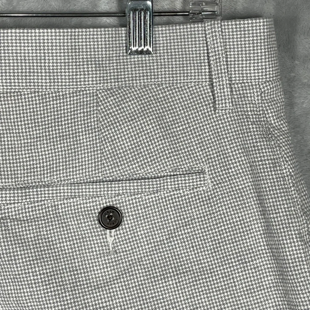 J.Crew Mens Straight Fit Linen Cotton Houndstooth Pants Grey White W33 L34